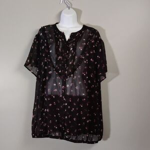 Torrid Sheer Short Sleeved Black Floral Blouse Size 5x